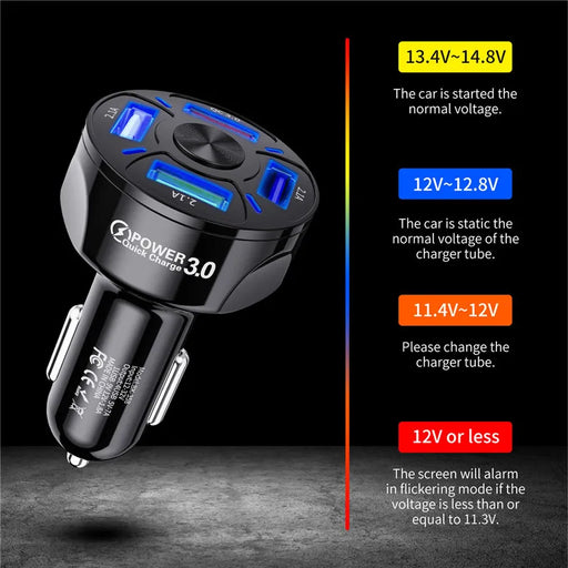USLION 4 Ports USB Car Charge 48W Quick 7A Mini Fast Charging For iPhone 15 14 Xiaomi Huawei Mobile Phone Charger Adapter in Car