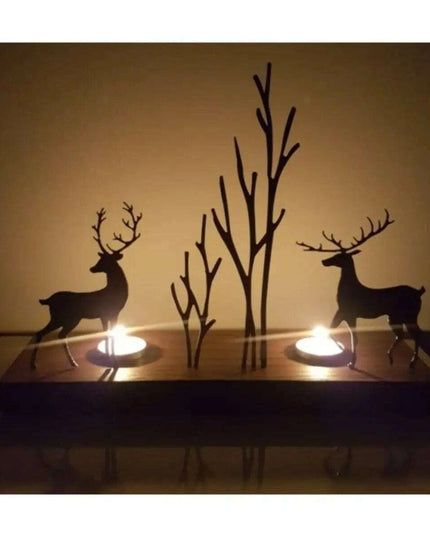 Elegant Artisan Wooden Candle Holder with Chic Metal Accents 1003