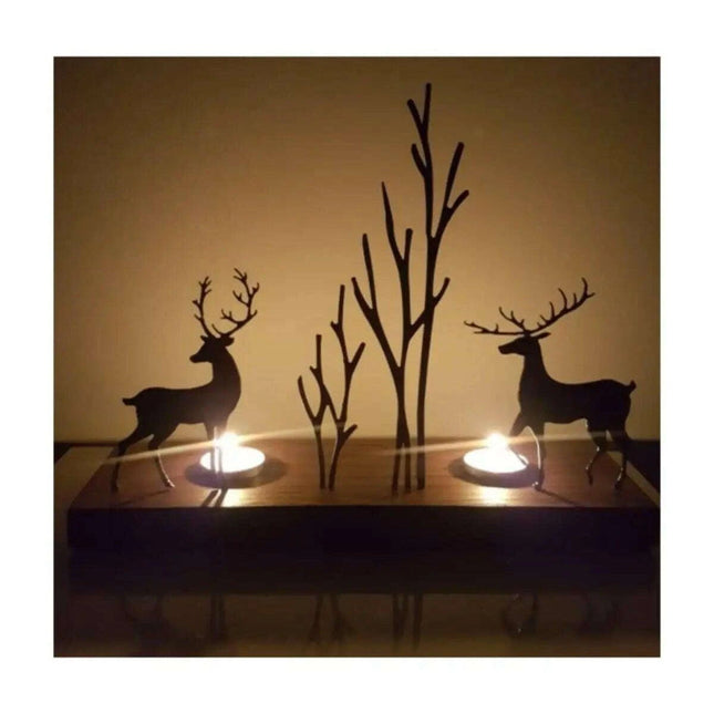 Elegant Artisan Wooden Candle Holder with Chic Metal Accents 1003