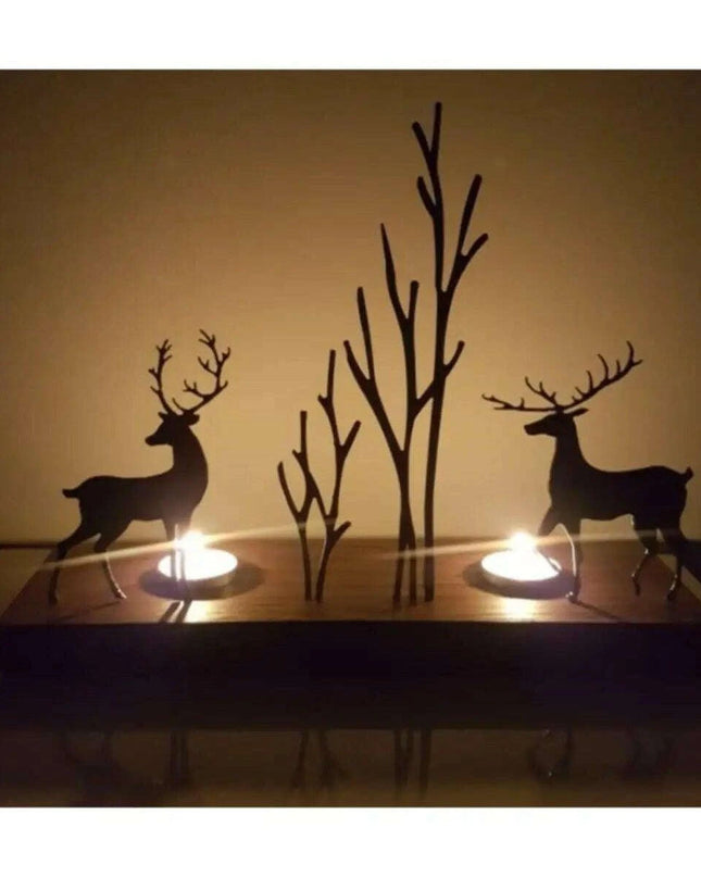 Elegant Artisan Wooden Candle Holder with Chic Metal Accents 1003