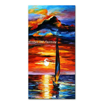 Abstract Boat Oil Painting: Large Handcrafted Artwork to Elevate Your Home's Aesthetic