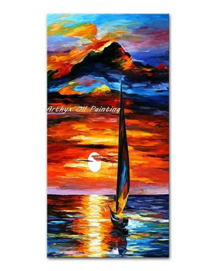 Abstract Boat Oil Painting: Large Handcrafted Artwork to Elevate Your Home's Aesthetic