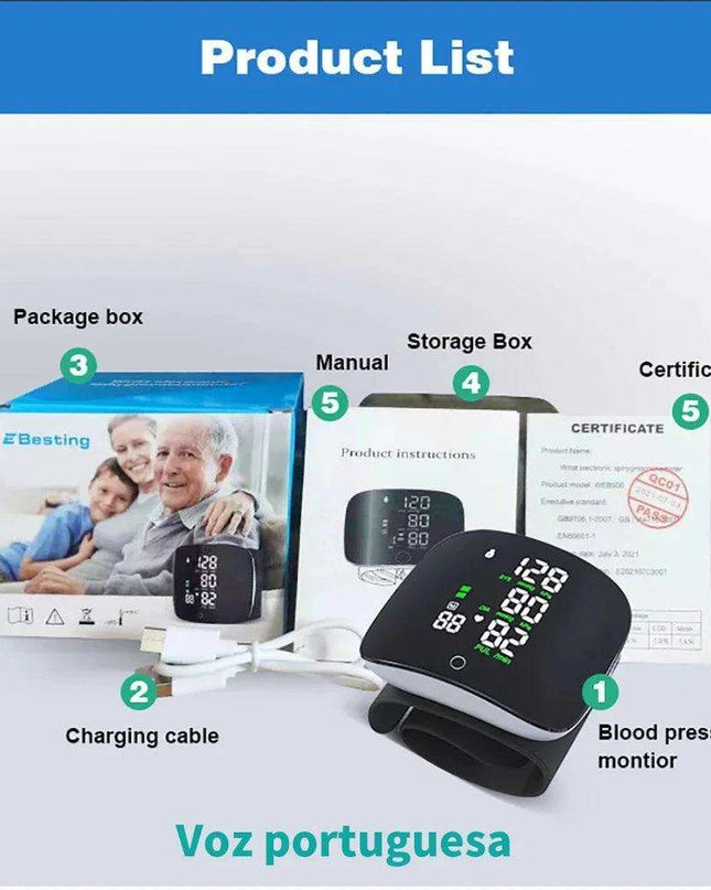 Smart Voice-Controlled Rechargeable Blood Pressure and Heart Rate Monitor with LCD Screen