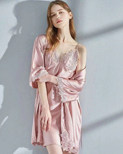 Luxe Lace-Trimmed Silk Nightwear Set for Women