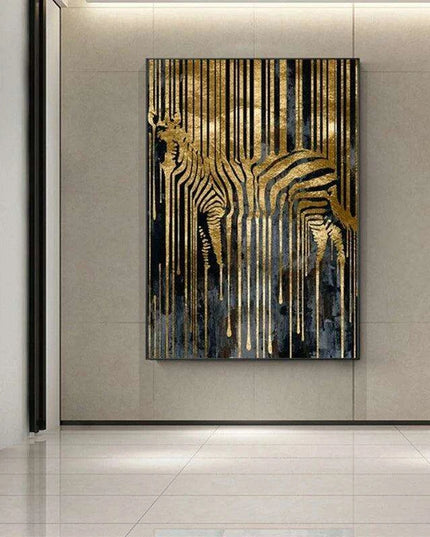 Chic Golden Zebra Abstract Canvas Art - Stylish Nordic Wall Decor for Modern Spaces