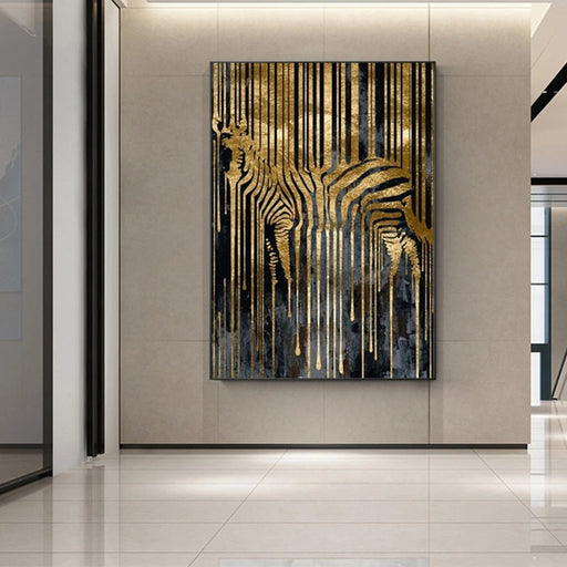 Captivating Nordic Golden Zebra Abstract Canvas Art - Contemporary Wall Decoration for Stylish Living Spaces