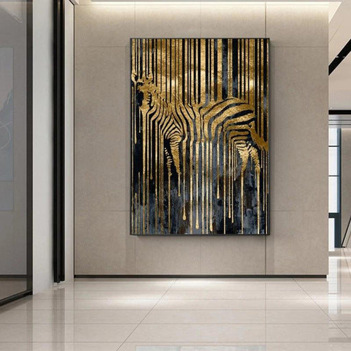 Chic Golden Zebra Abstract Canvas Art - Stylish Nordic Wall Decor for Modern Spaces