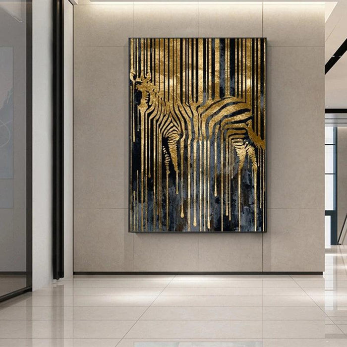 Golden Zebra Abstract Nordic Canvas Art - Stylish Wall Decor for Modern Living Spaces