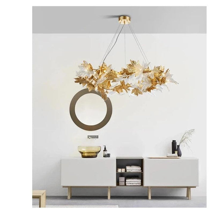 Luxurious Handcrafted Glass Chandelier with Copper Finish