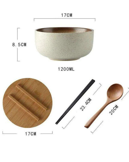 Chic Japanese Ceramic Noodle Bowl Set with Spoon and Chopsticks for Exquisite Dining Experience