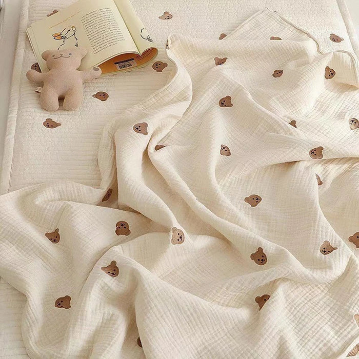 Baby Bear Cotton Blanket - Adorable Embroidered Sleep Wrap for Infants
