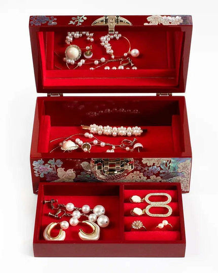 Artisan Crafted Abalone Jewelry Box with Lock and Integrated Mirror