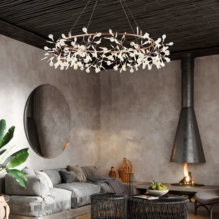 Nordic Firefly Chandelier: Elegant Rose Gold & Black Light Fixture with Dimmable Glow