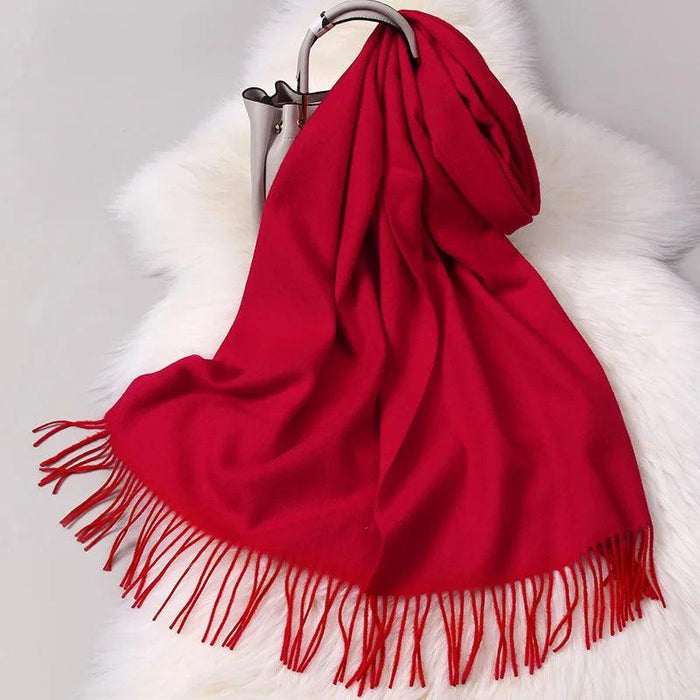 Elegant Tassel-Trimmed Lamb Wool Wrap - Luxe Winter Scarf for Fashionable Warmth