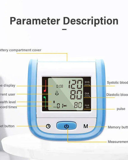 Portable Automatic Wrist Blood Pressure Monitor with Heart Rate Monitoring - Easy-to-Use Design