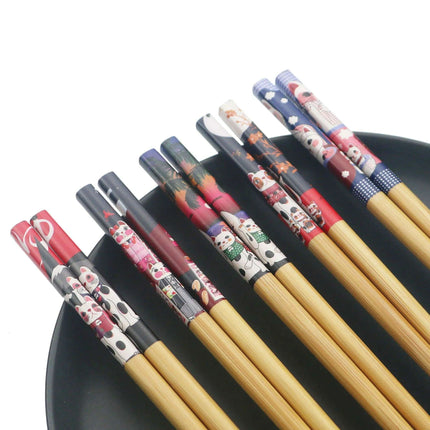 Elegant Handcrafted Bamboo Chopstick Set - 5 Pairs, 23.5cm Natural Wood for Sushi & Noodles