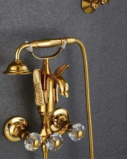 Luxurious Gold Swan Design Shower Faucet Set with Handheld Mixer Taps