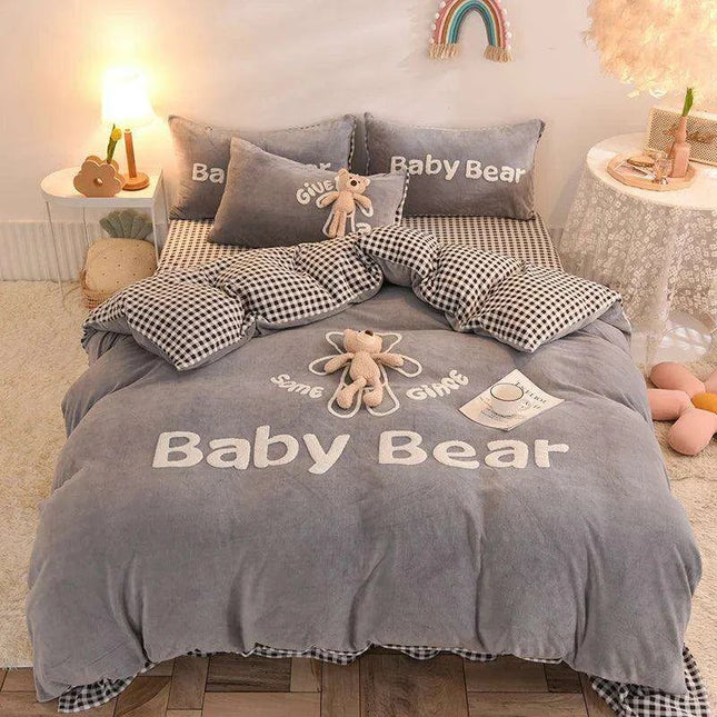 Cozy Plush Velvet Flannel Fleece Bedding Set with Adorable Toy Beardecorate