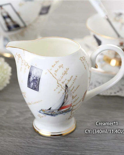 Elegant Bone China Tea and Coffee Service - Premium Porcelain Teapot, Creamer, Sugar Bowl, and Cups for Luxurious Teatime Gatherings