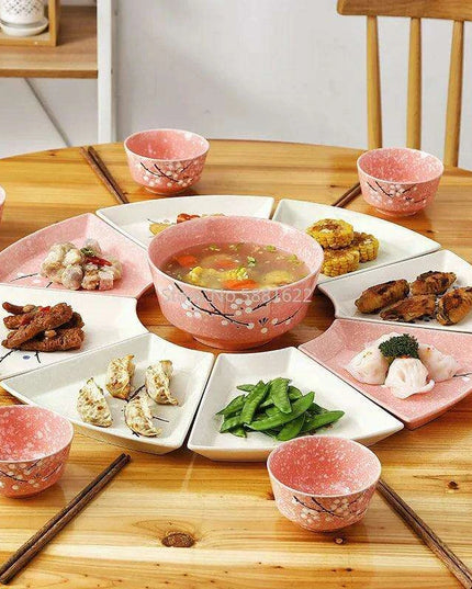 Artisan Hand-Painted Japanese Ceramic Dining Set with Elegant Platter and Bowl