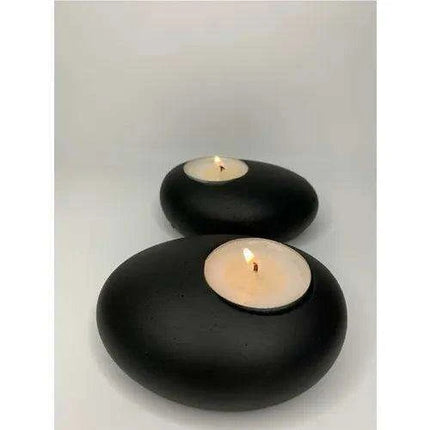 Contemporary Black Concrete Candle Holder Set with Enemal Digital Tas Design