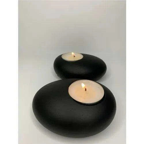 Contemporary Black Concrete Candle Holder Set with Enemal Digital Tas Design