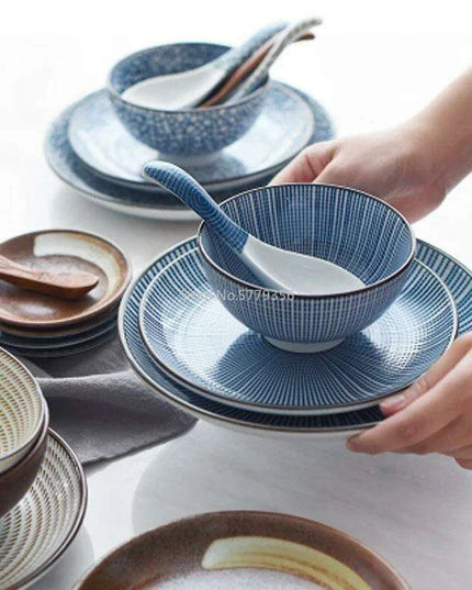 Elegant Japanese Ceramic Ramen and Soup Bowl Set