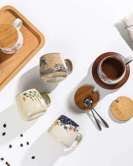 Elegant Vintage Japanese Porcelain Coffee Cup Set with Spoon & Lid - 380ml Perfect for Gifting