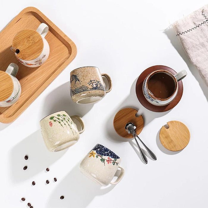 Elegant Vintage Japanese Porcelain Coffee Cup Set with Spoon & Lid - 380ml Perfect for Gifting