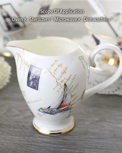 Elegant Bone China Tea and Coffee Service - Premium Porcelain Teapot, Creamer, Sugar Bowl, and Cups for Luxurious Teatime Gatherings