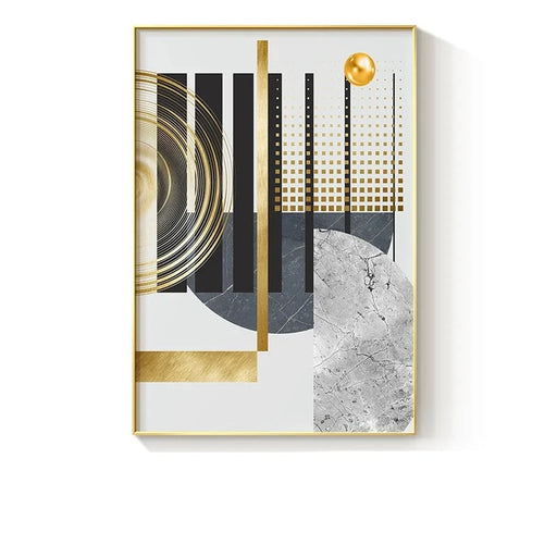 Golden Geometric Art Canvas Print with Gold Foil Accents for Stylish Home Decor