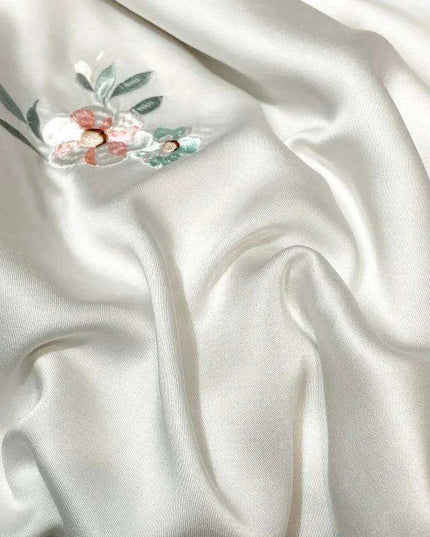 Chic Floral Embroidered Eucalyptus Fiber Bedding Collection - Available in Queen & King Sizes, Includes Duvet Cover, Sheets & Pillowcases