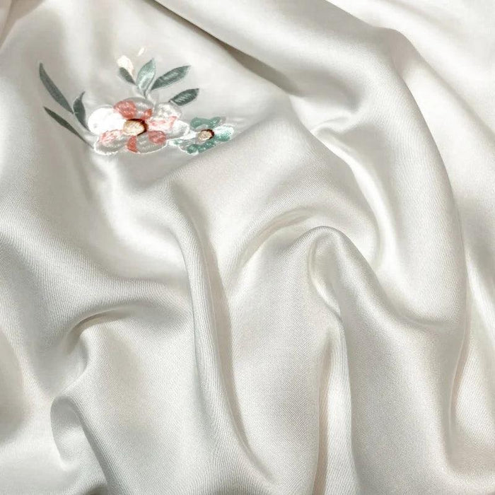 Chic Floral Embroidered Eucalyptus Fiber Bedding Collection - Available in Queen & King Sizes, Includes Duvet Cover, Sheets & Pillowcases