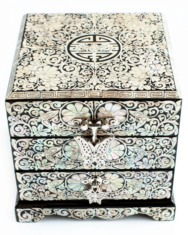 Elegant Mother of Pearl Jewelry Box with Mirror - Timeless Keepsake Organizer for Women