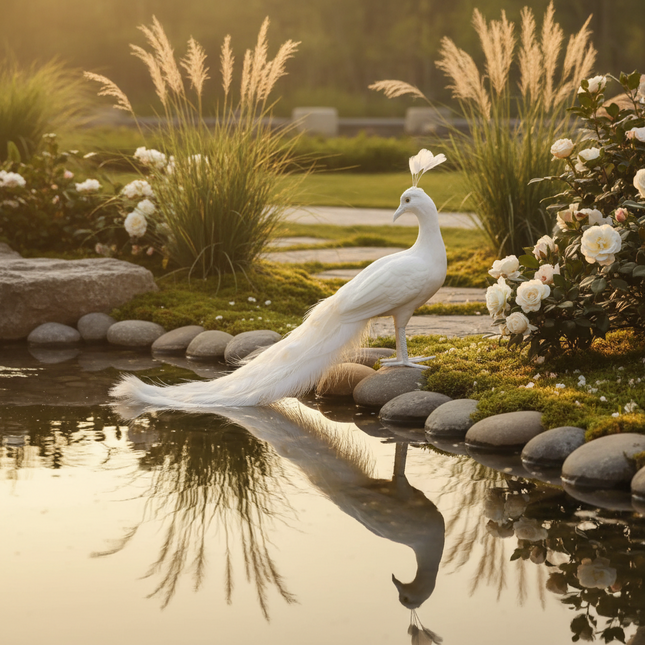White Peacock Model — Foam & Feather — 45cm