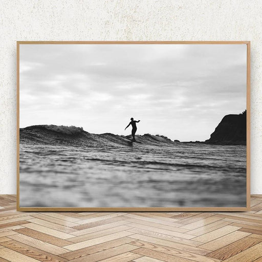 California Coastal Surf Black and White Canvas Art - Customizable Modern Beach Wall Decor