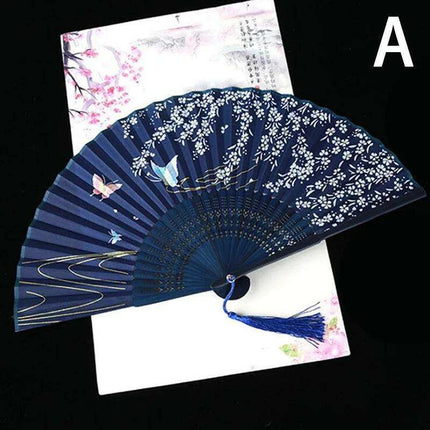 Elegant Vintage Chinese Silk Bamboo Folding Fan with Unique Designs