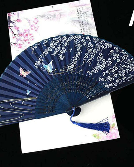 Elegant Vintage Chinese Silk Bamboo Folding Fan with Unique Designs
