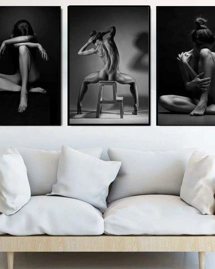 Elegant Black Nude Reflection Canvas Art - Transform Your Bedroom Aesthetics