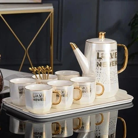 Nordic Gold Ceramic Tea Coffee Set with Bone China Touch