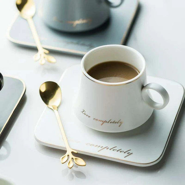Luxurious European Porcelain Coffee Set with Gold Accents for a Refined Dining Experience