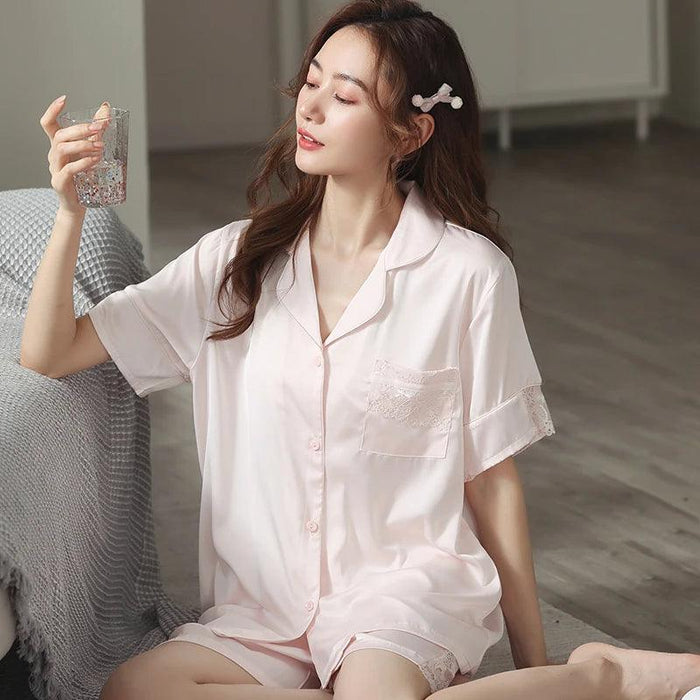 Luxurious Lace-Trimmed Satin Pajama Set for Women