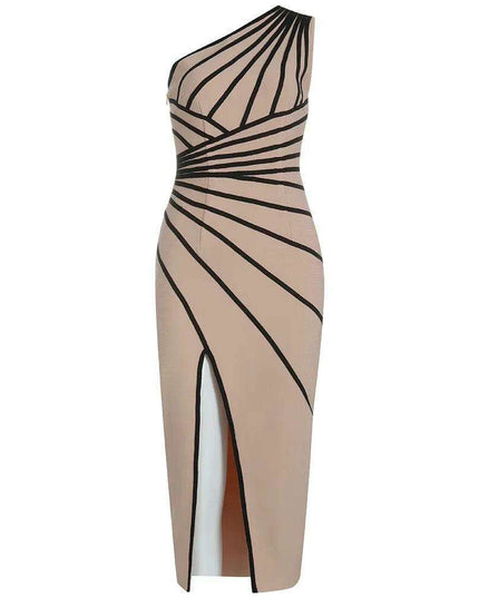 Nightlife Elegance: Striking One-Shoulder Striped Bandage Dress for Glamorous Evenings