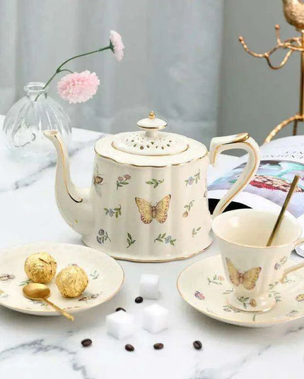Charming Vintage-Inspired Butterfly Bone China Tea and Coffee Set