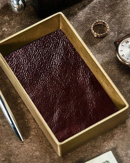 Elegant Brass & Leather Jewelry Organizer Tray Set for Stylish Storage