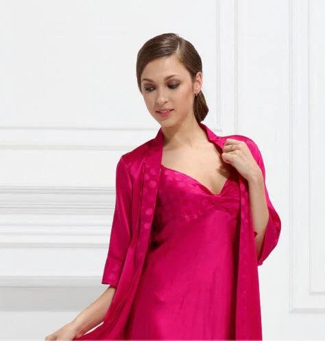 Women's Robe and Chemise Set - 100% Pure Natural Silk Nightwear for Healthy Sleep