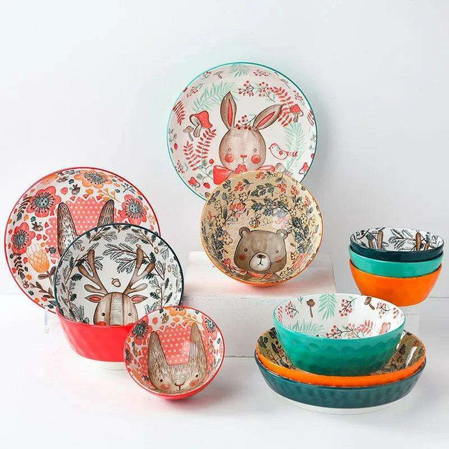 Whimsical Woodland Creatures Ceramic Dining Set for Enchanting Meals