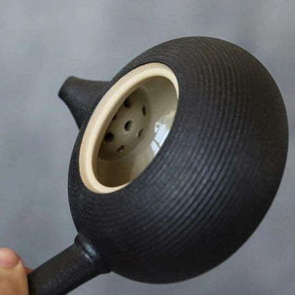 Handcrafted Black Ceramic 165ml Kyusu Teapot - A Sophisticated Choice for Tea Aficionados