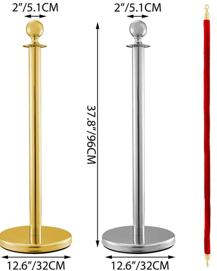 Elegant Gold Stainless Steel Stanchion Set with Red Velvet Rope & Secure Base for Event Management