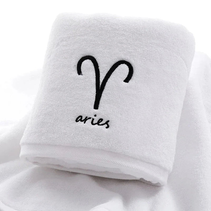Zodiac Constellation Embroidered Cotton Beach Towel Set - Luxurious Quick-Dry Bath Towel Collection for Grown-Ups